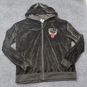 Chicago Bulls Hoodie Jacket Women's Large Black NBA Basketball Full Zip Velour